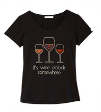 "It's Wine O'clock Somewhere" fun t-shirt embellished with rhinestones