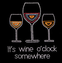 It's Wine O'clock Somewhere Fun Women T-shirt with Rhinestones For Wine Lovers