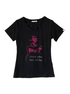 More Wine Less Whine Fun Women T-shirt with Rhinestones For Wine Lovers