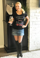 Weekend Forecast 100% Chance of Wine Fun Women T-shirt with Rhinestones For Wine Lovers